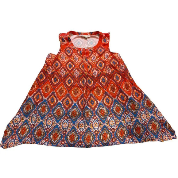 Like New Dana Buchman SMALL Sleeveless Tunic Blouse, Orange Blue Paisley Design - Picture 1 of 7